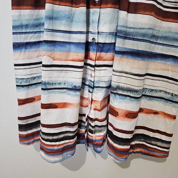 Moulinette Soeurs - Dress A-Line Watercolor Striped - Size 2 -  White Blue - Picture 6 of 10